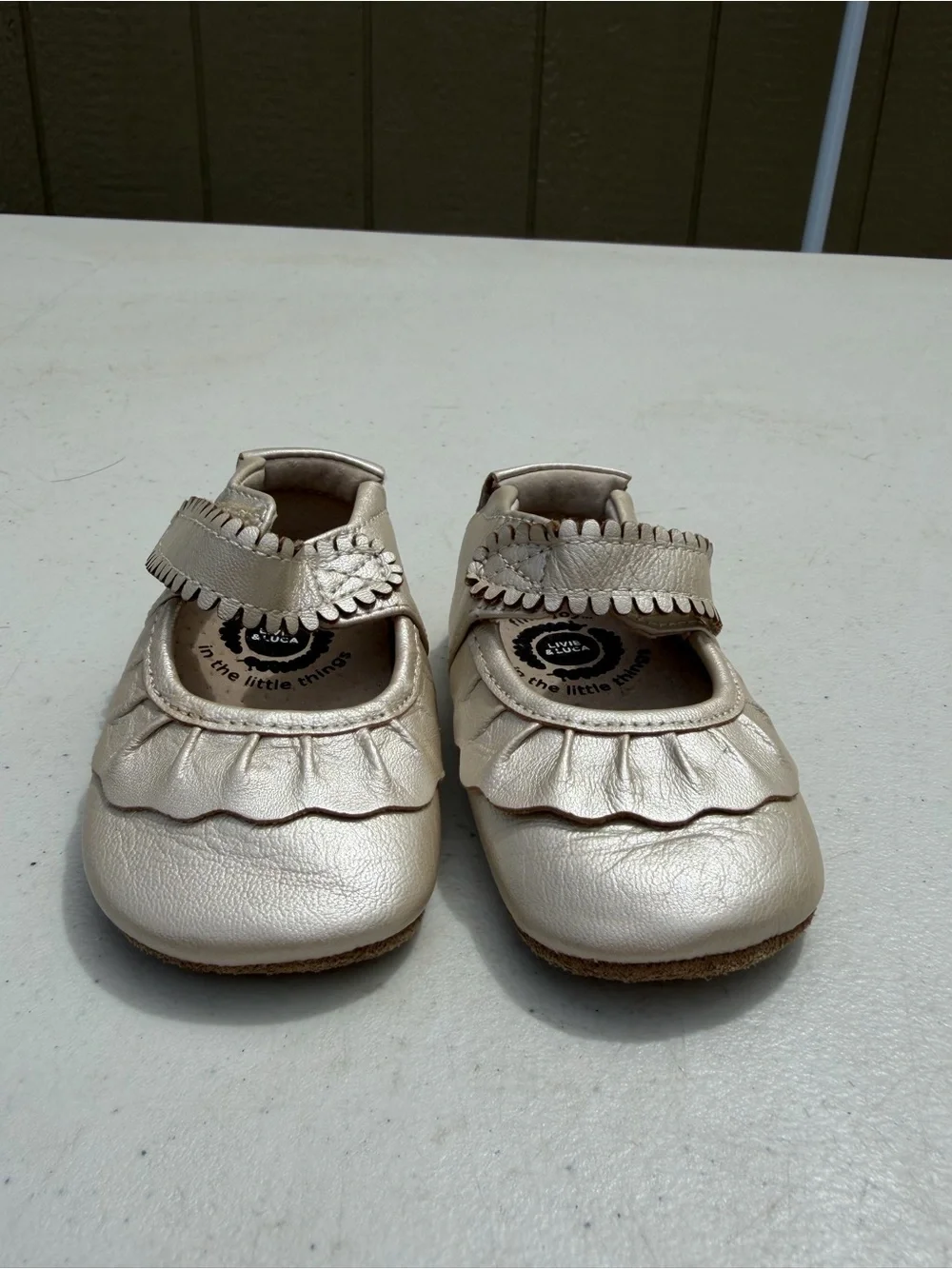 Livie & Luca Metallic Cream Mary Jane with Fringe Strap